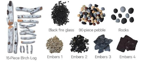 15 Piece Birch Deluxe Media Kit with 15 logs, Stones, Pebbles & Embers DESIGN-MEDIA-BIRCH-15PCE
