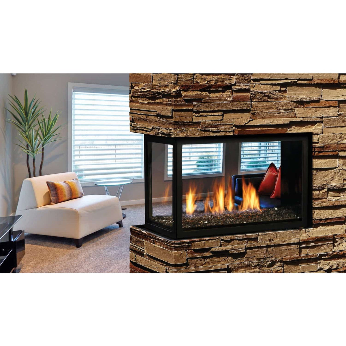 Marquis Atrium 42" Clean View Direct Vent Peninsula Ceramic Glass Fireplace MCVP42