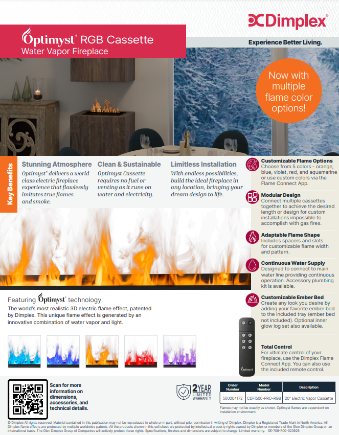 Dimplex Optimyst® RGB Cassette 20" Built-In Water Vapor Fireplace CDFI500-PRO-RGB