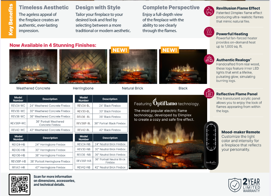 Dimplex REV24-HB Revillusion® 24" Built-In Electric Firebox with Herringbone Back 500005733