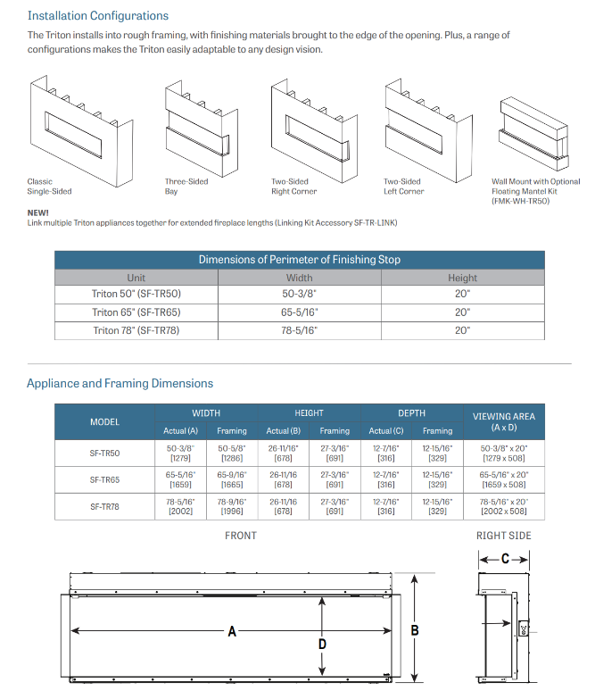 Simplifire SF-TR50 Triton 50 50" Triton Linear Electric Fireplace