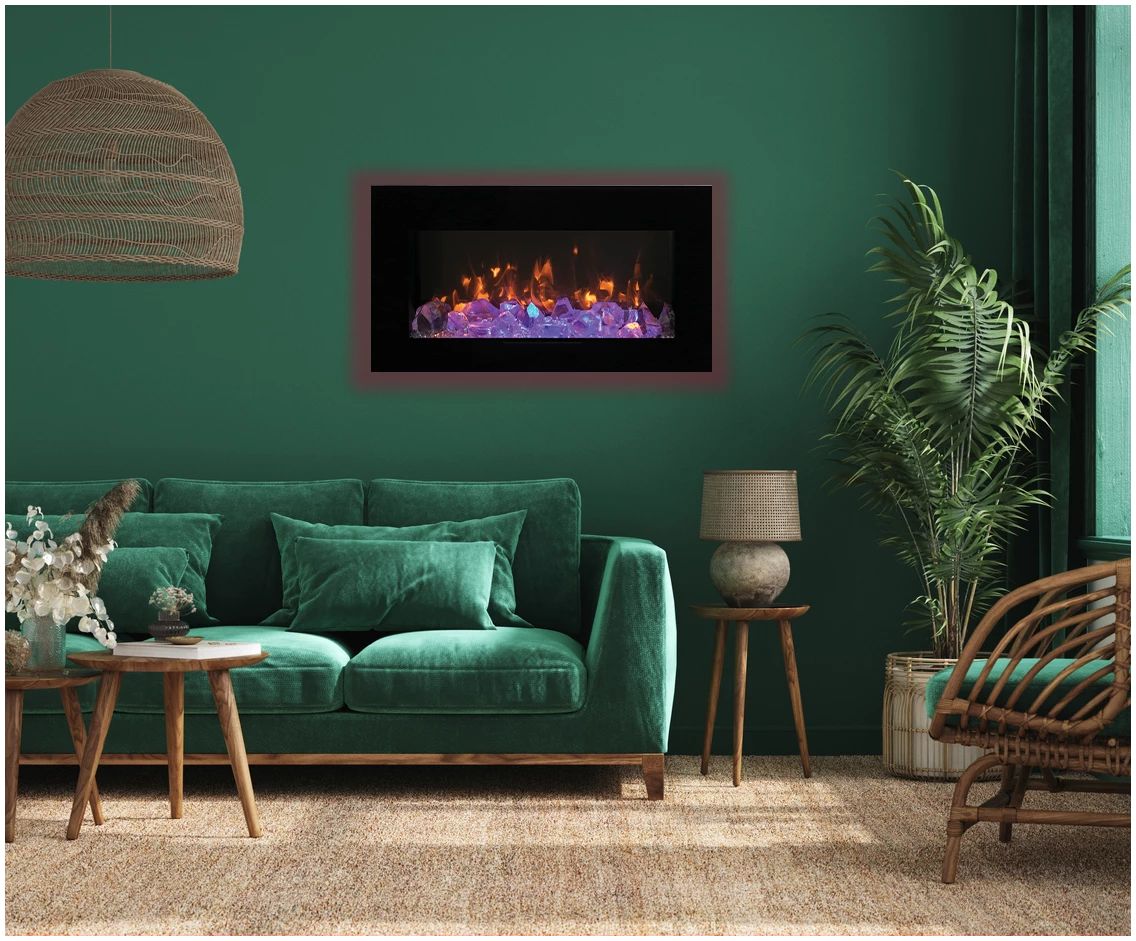 Amantii 34" Electric Fireplace with Black Glass Surround WM-FM-34-4423-BG