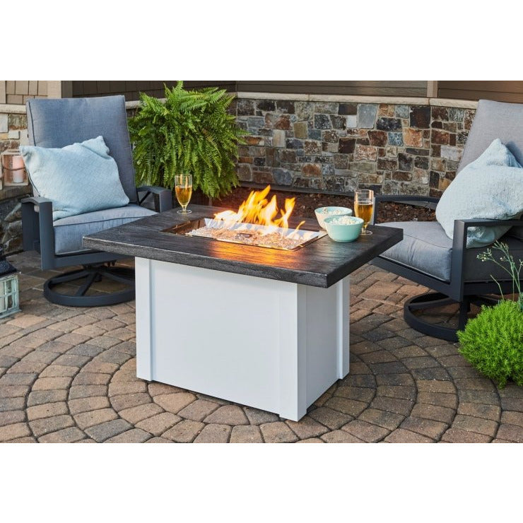 Outdoor Greatroom Grey Havenwood Linear Gas Fire Pit Table with White Base HVGW-1224-K