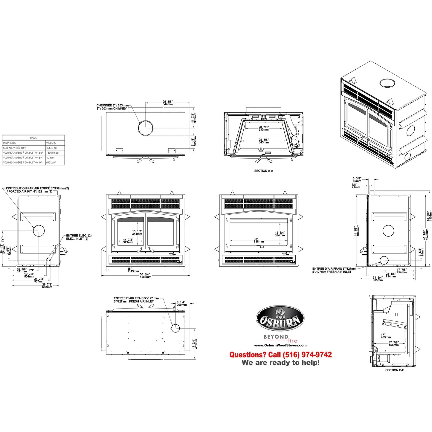 Osburn Horizon Zero Clearance Wood Fireplaces Insert OB04010