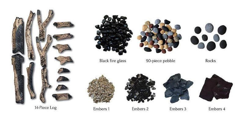 14 Piece Rustic Deluxe Media Kit with 14 logs, stones, pebbles & embers DESIGN-MEDIA-14PCE