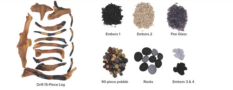15 Piece Driftwood Deluxe Media Kit with 15 logs, Stones, Pebbles & Embers DESIGN-MEDIA-15PCE
