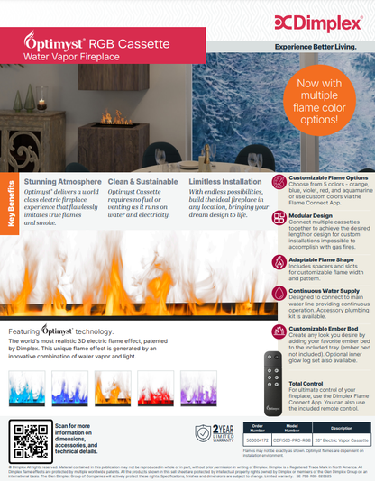 Dimplex Optimyst® RGB Cassette 20" Built-In  Water Vapor Fireplace CDFI500-PRO-RGB