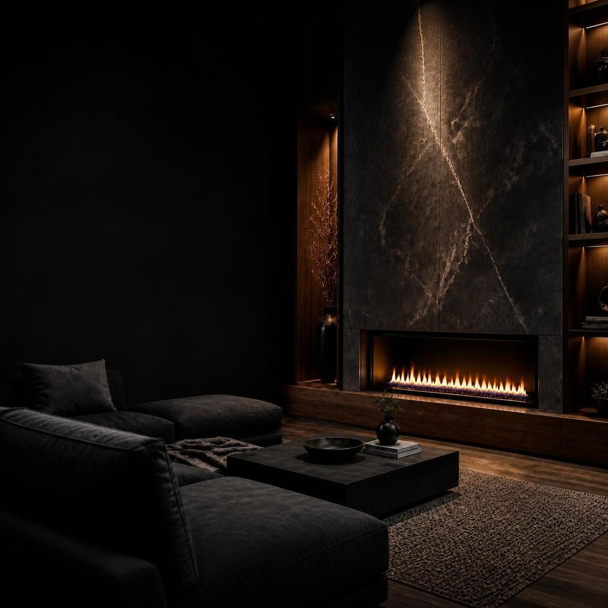 Indoor fireplace living space