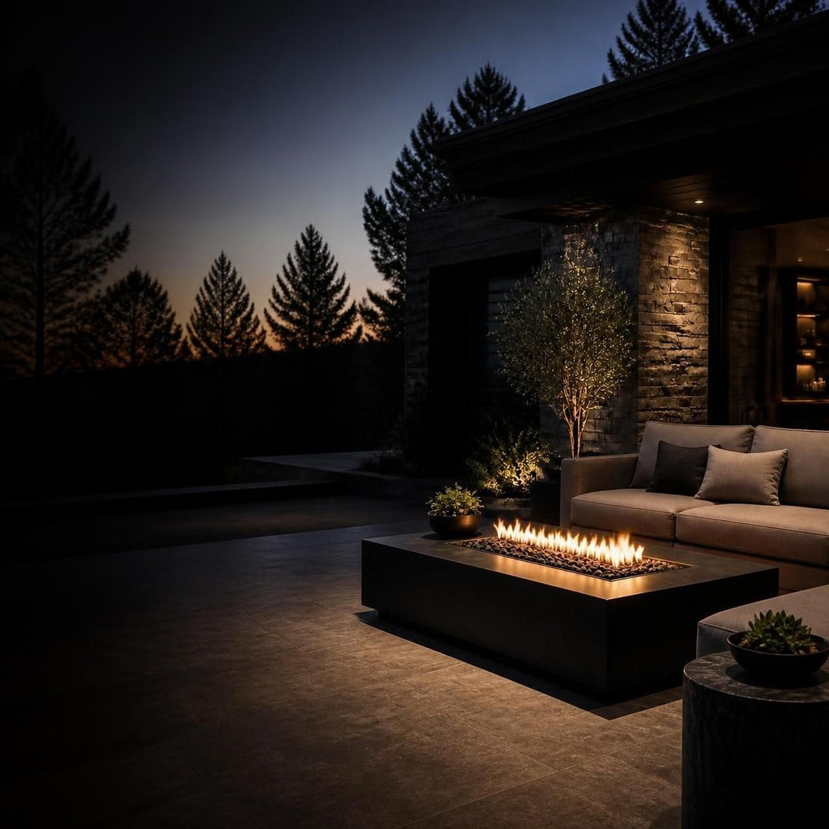 Outdoor living space with fire feature