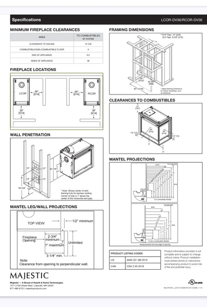 Majestic 36" Corner Gas Fireplace with Intellifire DV36IN