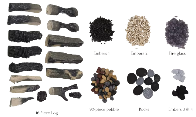 16 Piece Split Log Deluxe Media Kit Includes: 16 Logs, Stones, Pebbles & Embers DESIGN-MEDIA-SPLITLOG-16PCE